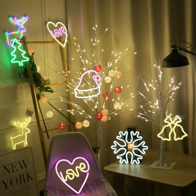 Neon Light Shape Neon Light Shape displayed in a festive scene with various light shapes on decorative trees.